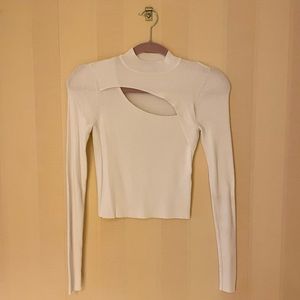 ZARA Ivory Cutout Long Sleeve Mock Neck Top